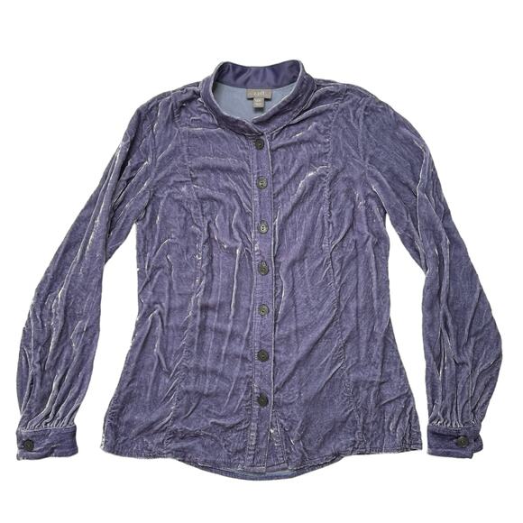 J.JILL Lavender Purple Velour Button Up Blouse Sz XXSP Petite Long Sleeve Velvet - Picture 4 of 10